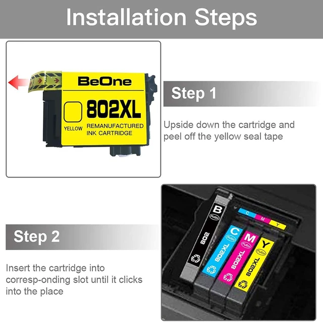 Alt view image 4 of 6 - BeOne Remanufactured 702 Ink cartridges 702xl t702xl to use with Workforce pro wf-3720 wf-3730 wf-3733 Printer (2 Black 1 Cyan 1 Megenta 1 Yellow Combo Pack)