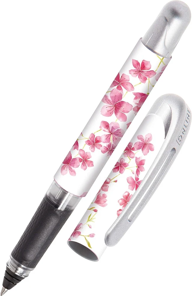 Main image of ONLINE ergonomic rollerball pen Cherry Blossom for school & college soft grip part for left- and right-handed for standard ink cartridges, refillable pens for beginners, pupils, students