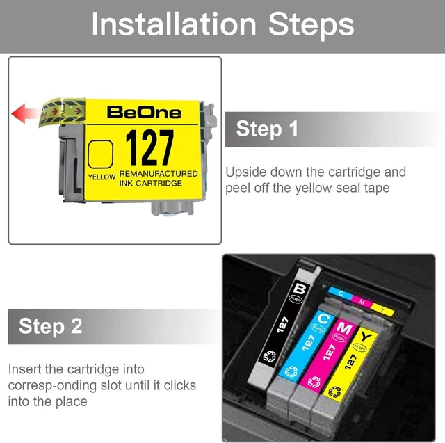 Alt view image 4 of 6 - BeOne Remanufactured Ink Cartridges Replacement for T127 127 to use with Workforce 60 545 630 633 635 645 840 845 WF-3520 WF-3530 WF-3540 WF-7010 WF-7510 WF-7520 (12-Pack; 6BK, 2C, 2M, 2Y)