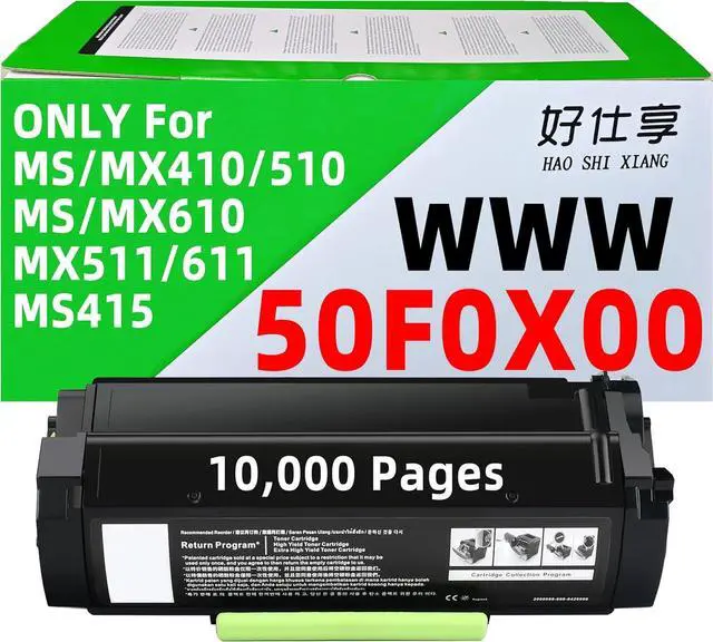 Main image of 50F1X00 501X 60F1H00 601H 50F1H00 501H Black Toner Cartridge Compatible with Lexmark MS410 MS415 MS510 MS610 MS610dn MX310 MX410 MX510 MX511 MX610 MX611 MX611de Printer (50F0X00-10000Pages)