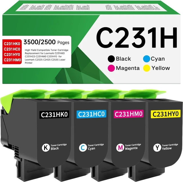 Main image of C231H C2325 Remanufactured Toner Cartridge Replacement for Lexmark C231HK0 C231HC0 C231HM0 C231HY0 C2325dw MC2325adw C2425dw C2325 MC2425adw C2535dw MC2535adwe MC2640adwe (High Yeild, 4Pack)