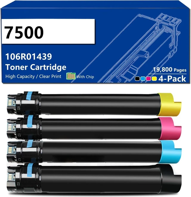Main image of 7500 Toner Cartridge 106R01439 106R01436 106R01437 106R01438 Compatible for Xerox Phaser 7500 7500DN 7500DNZ 7500DT 7500DX 7500N Printers High-Yield 19,800 Pages with Chip CMYK