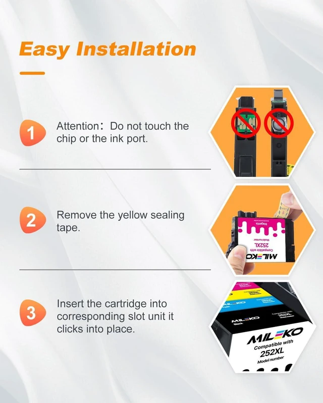 Alt view image 5 of 7 - MILEKO 252XL Ink Cartridges Remanufactured for Epson 252 Ink Cartridge 252 XL T252XL T252 Use for Workforce WF-3640 WF-7720 WF-3620 WF-7710 WF-7620 WF-7610 Printer (Black Magenta Yellow Cyan, 4-Pack)