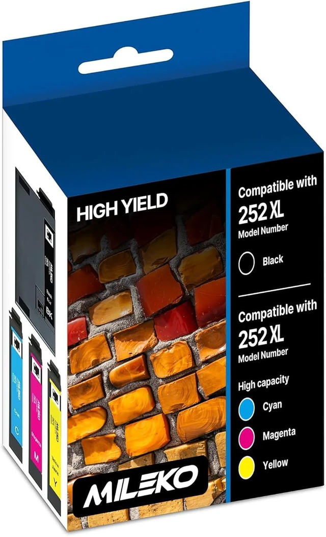 Main image of MILEKO 252XL Ink Cartridges Remanufactured for Epson 252 Ink Cartridge 252 XL T252XL T252 Use for Workforce WF-3640 WF-7720 WF-3620 WF-7710 WF-7620 WF-7610 Printer (Black Magenta Yellow Cyan, 4-Pack)