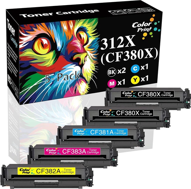 Main image of Color Print Compatible Toner Cartridge Replacement for HP 312X CF380X 312A CF380A CF381A CF382A CF383A for Color Pro MFP M476dn M476dw M476dnw M476 476dnw 476dw Printer (5-Pack, 2B,1C,1M,1Y)