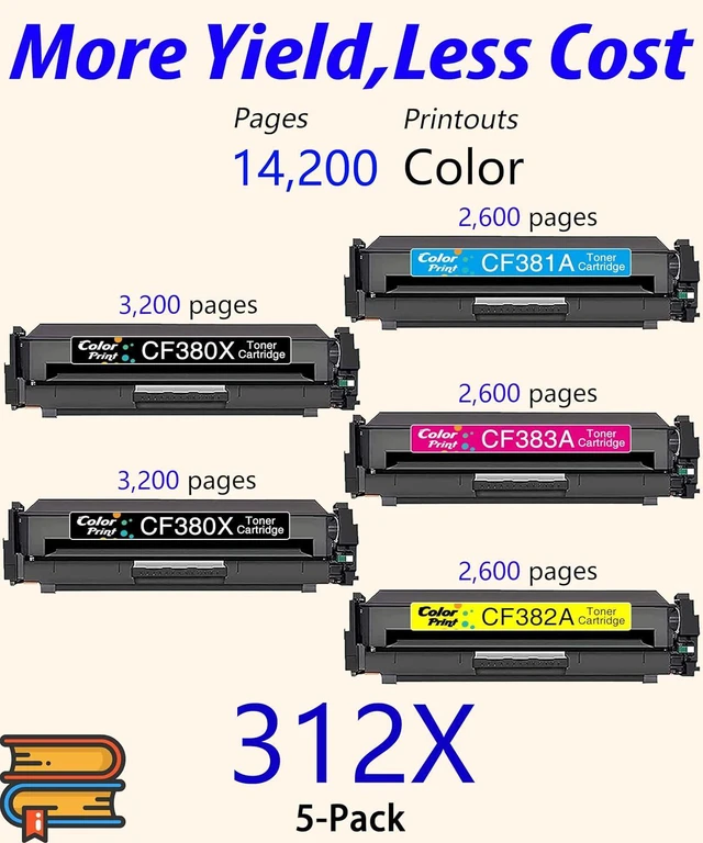 Alt view image 2 of 7 - Color Print Compatible Toner Cartridge Replacement for HP 312X CF380X 312A CF380A CF381A CF382A CF383A for Color Pro MFP M476dn M476dw M476dnw M476 476dnw 476dw Printer (5-Pack, 2B,1C,1M,1Y)