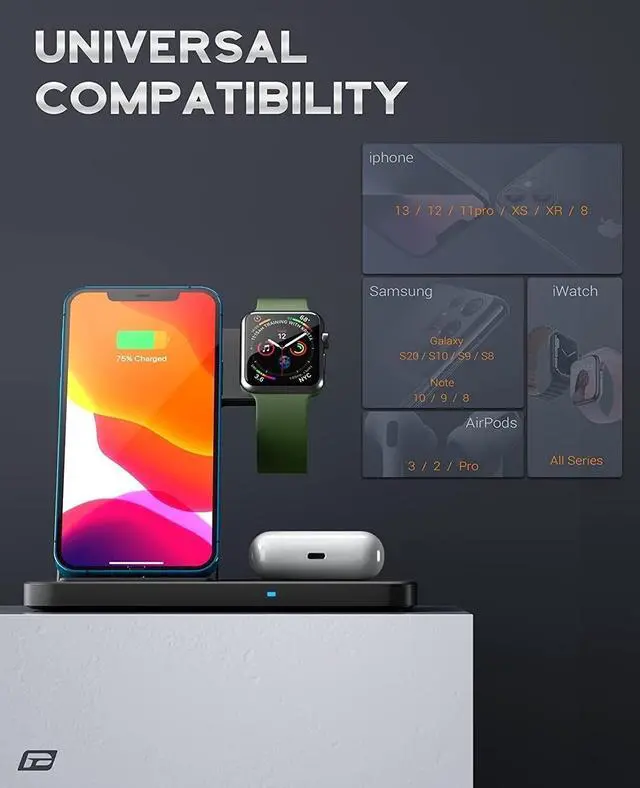 Alt view image 3 of 7 - 3 in 1 Wireless Charging Station Fast Charge for iPhone Apple AirPods Watch