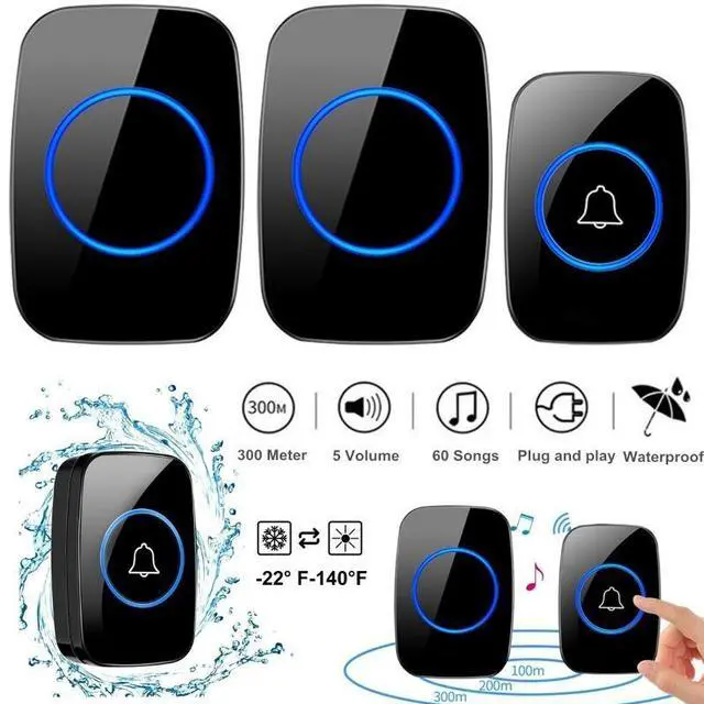 Main image of 1000FT Wireless Doorbell Waterproof 2 Plugin Receiver Adjustable Volume 38 Chime