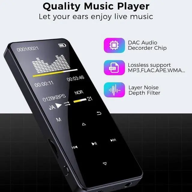 Alt view image 2 of 6 - MP4/MP3 Player Support 128GB Bluetooth Lossless Music FM Radio Recorder Sport