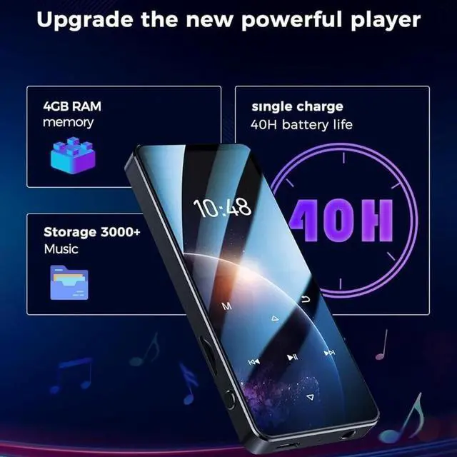 Alt view image 4 of 6 - MP4/MP3 Player Support 128GB Bluetooth Lossless Music FM Radio Recorder Sport