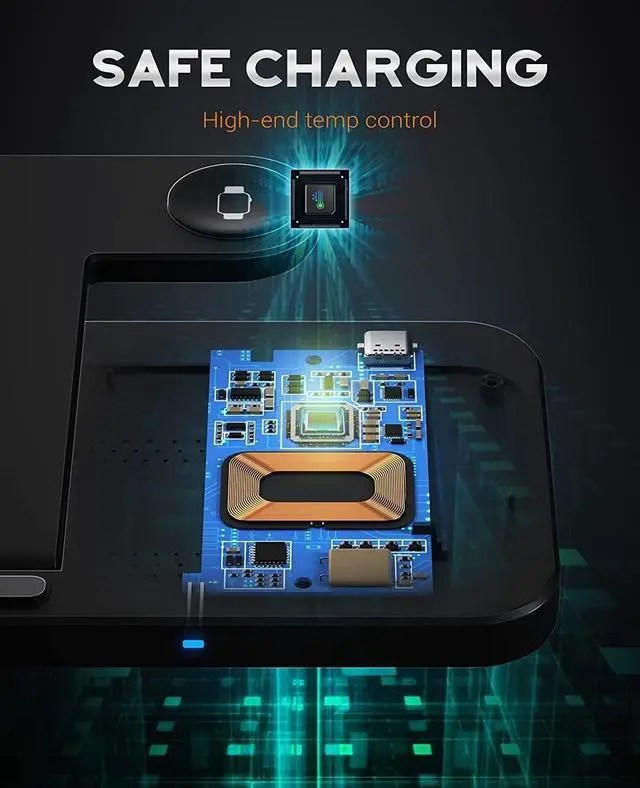 Alt view image 4 of 7 - Wireless Charger 3 in 1 Charging Station Fast Charge For Apple Watch Air Pods