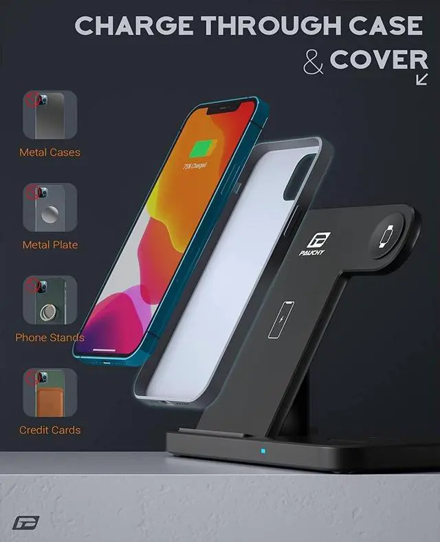 Alt view image 7 of 7 - Wireless Charger 3 in 1 Charging Station Fast Charge For Apple Watch Air Pods