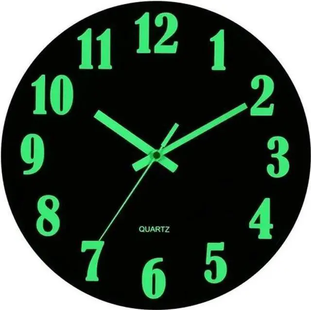 Main image of 12'' Large Wall Clock Quartz Light Luminous Night Glow In The Dark Silent Home Black
