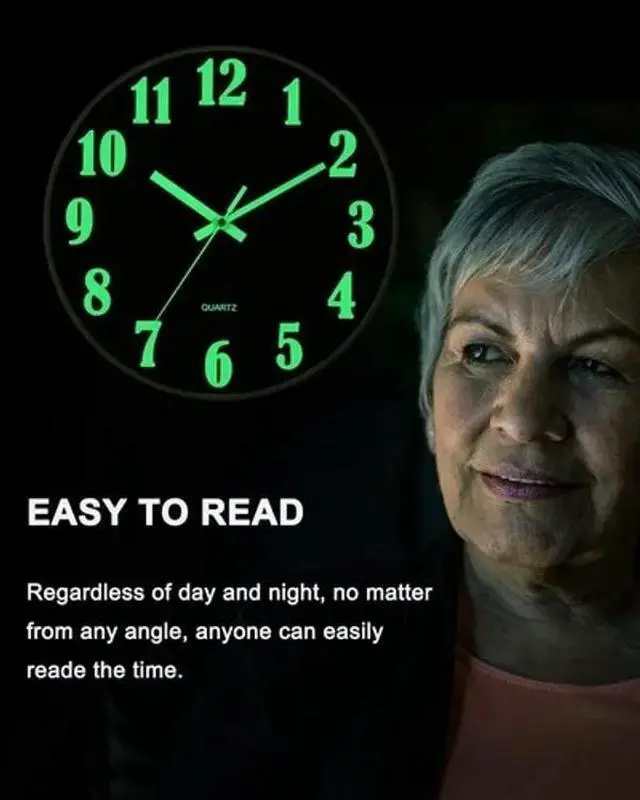 Alt view image 3 of 7 - 12'' Large Wall Clock Quartz Light Luminous Night Glow In The Dark Silent Home Black