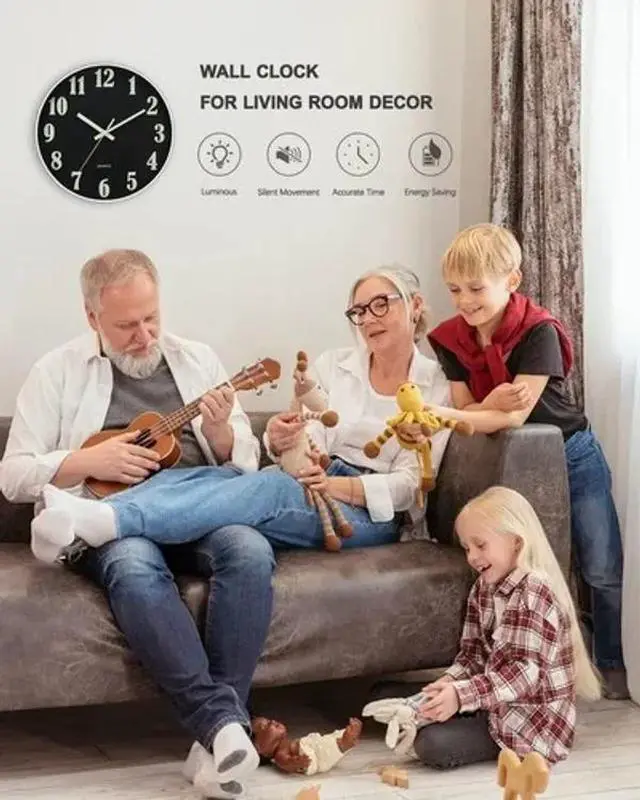 Alt view image 6 of 7 - 12'' Large Wall Clock Quartz Light Luminous Night Glow In The Dark Silent Home Black