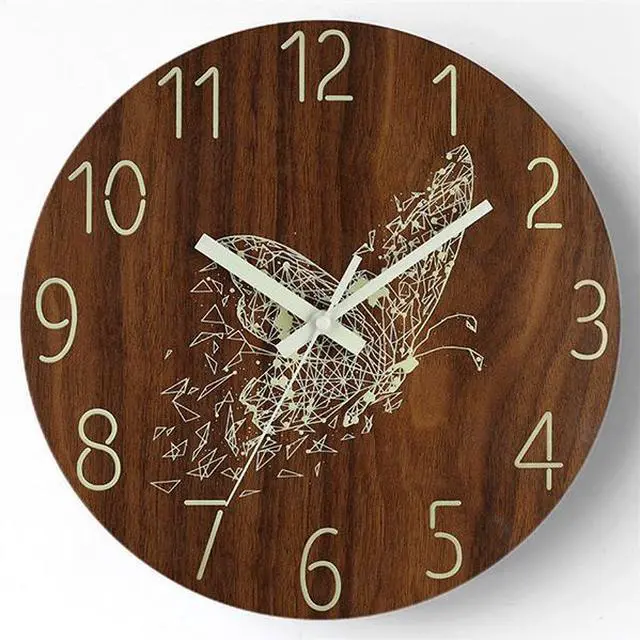 Main image of 12'' Large Wall Clock Quartz Light Luminous Night Glow In The Dark Silent Home butterfly