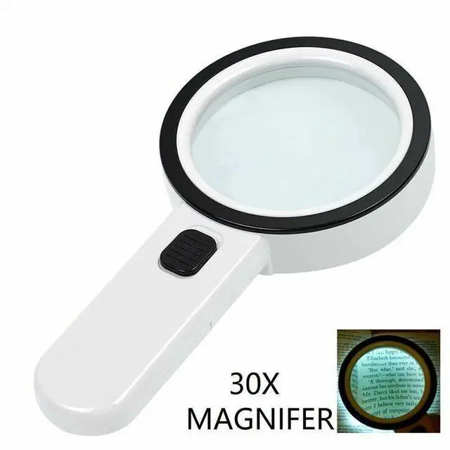 Main image of 30X Jumbo Handheld Magnifying Glass w/ 12 Bright LED Light Illuminated Magnifier ABS Button