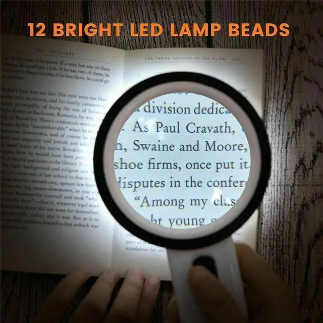 Alt view image 3 of 7 - 30X Jumbo Handheld Magnifying Glass w/ 12 Bright LED Light Illuminated Magnifier