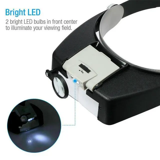 Alt view image 2 of 7 - Jewelers Head Headband Magnifier Illuminated Visor LED Glasses Loupe Magnifying