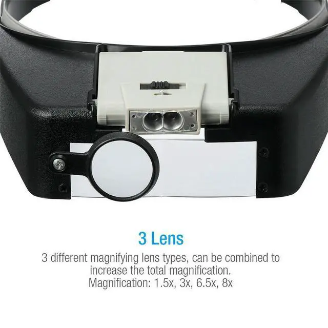 Alt view image 7 of 7 - Jewelers Head Headband Magnifier Illuminated Visor LED Glasses Loupe Magnifying