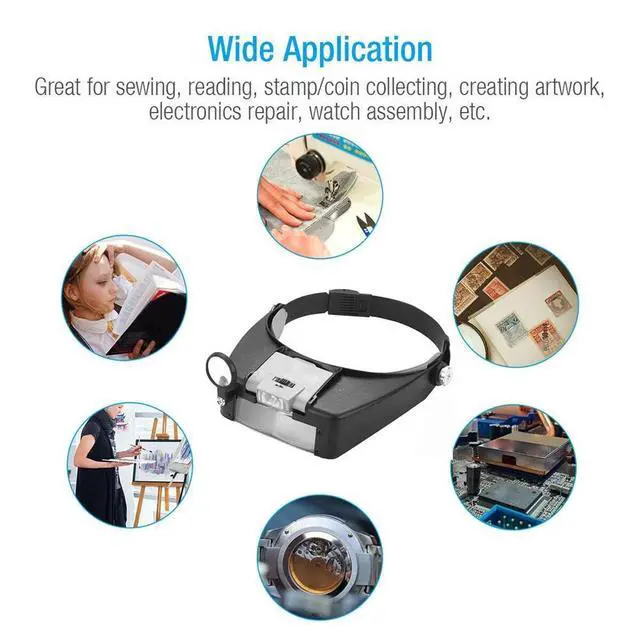 Alt view image 6 of 7 - Jewelers Head Headband Magnifier Illuminated Visor LED Glasses Loupe Magnifying