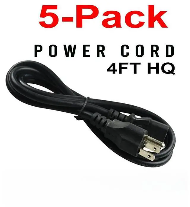 Main image of 5-Pack AC Power Cord Cable 3 Prong Plug 4FT Standard PC Computer Monitor