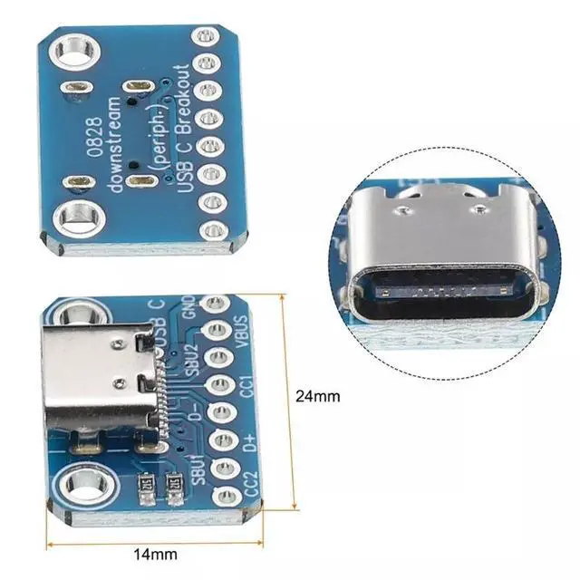 Alt view image 5 of 7 - 5Pcs USB TYPE C Breakout Board Female 2.54MM with Pin Header Connector