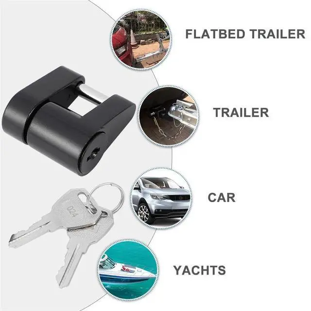 Alt view image 4 of 6 - Trailer Hitch Coupler Lock Dia 1/4" Span 3/4" For Tow Boat RV Truck Car + 2 Keys