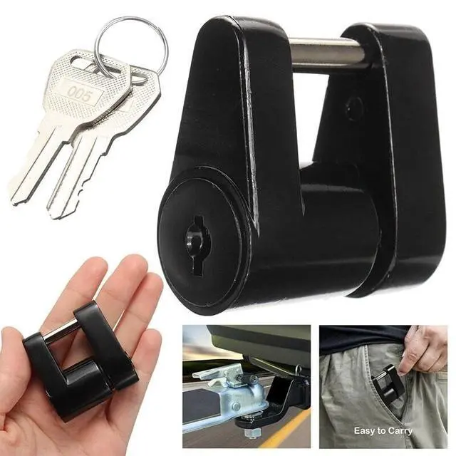 Alt view image 3 of 6 - Trailer Hitch Coupler Lock Dia 1/4" Span 3/4" For Tow Boat RV Truck Car + 2 Keys