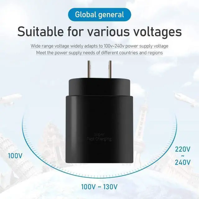 Alt view image 7 of 7 - For Samsung Galaxy S20 S21 S2225W 25W Type USB-C Super Fast Wall Charger Cable-1 PCS US Charger + 1 PCS 3ft cable