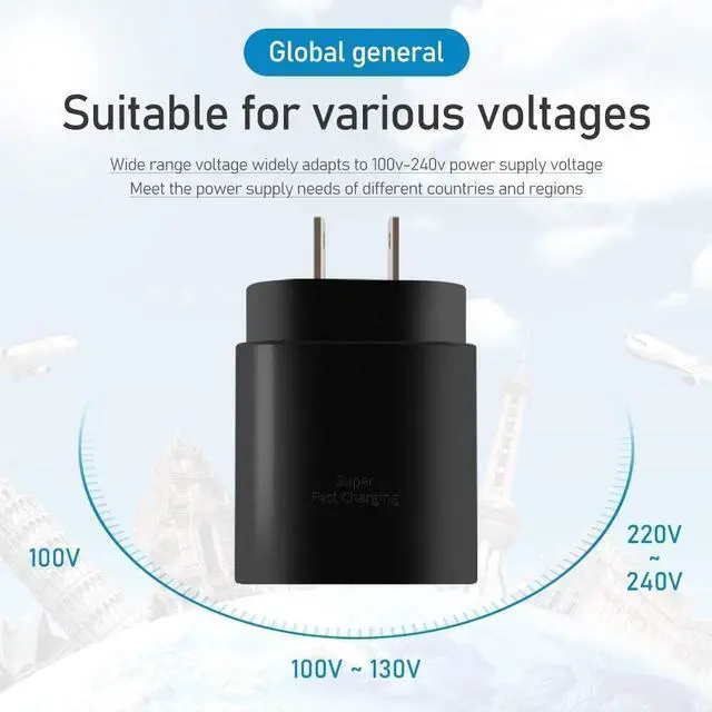 Alt view image 2 of 7 - For Samsung Galaxy S20 S21 S2225W 25W Type USB-C Super Fast Wall Charger Cable-1 PCS US Charger + 1 PCS 6ft cable