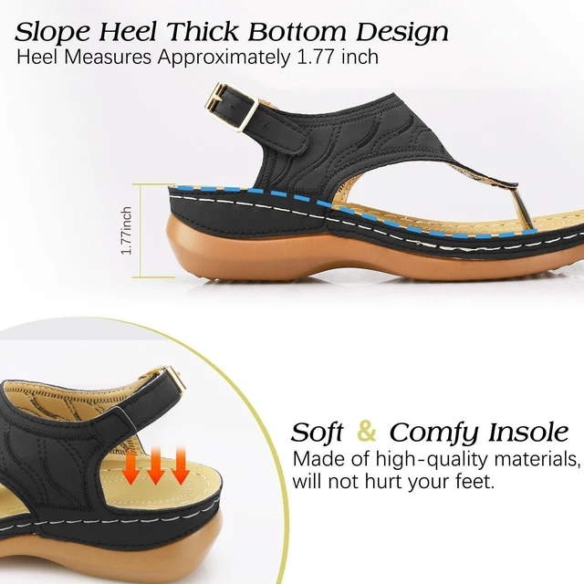 Alt view image 6 of 6 - Anti-Slip Low-Wedge Women Orthopedic Sandals Casual Flat Shoes Flip Flops Ladies - Brown 9" 1pair