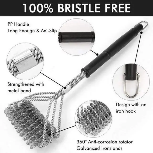 Alt view image 7 of 7 - 18" BBQ Grill Brush,Stainless Steel Bristle Free Grill Brush Tool BBQ Cleaning 3-head no scraper