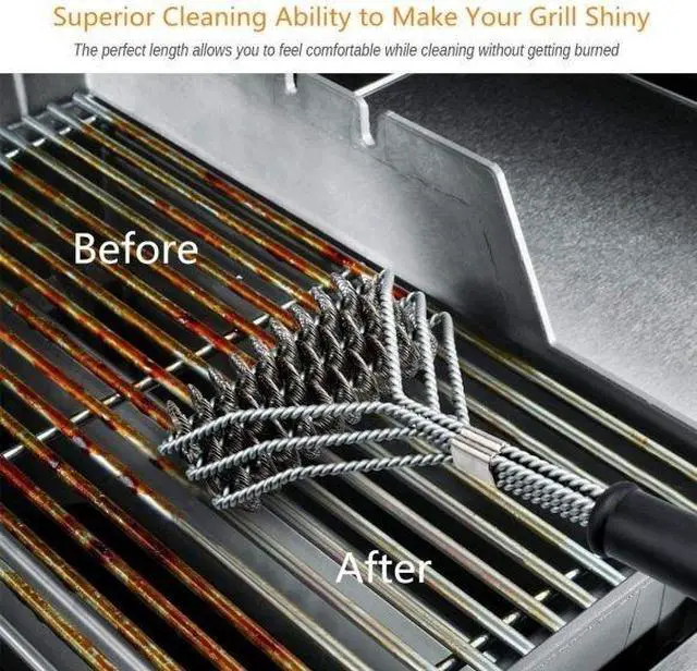 Alt view image 5 of 7 - 18" BBQ Grill Brush,Stainless Steel Bristle Free Grill Brush Tool BBQ Cleaning 3-head no scraper