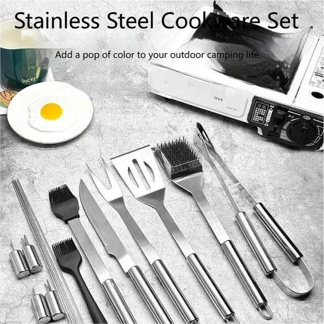 Alt view image 2 of 7 - 7/18/20PCS BBQ Tool Set Stainless Steel Outdoor Grill Utensil Cook Cutlery Kit Case 7PCS
