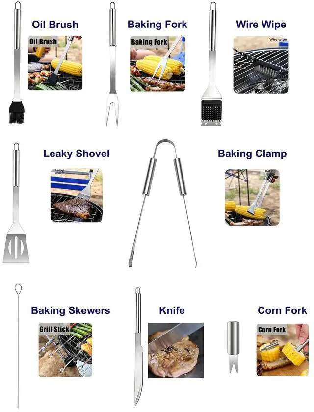 Alt view image 3 of 7 - 7/18/20PCS BBQ Tool Set Stainless Steel Outdoor Grill Utensil Cook Cutlery Kit Case 7PCS