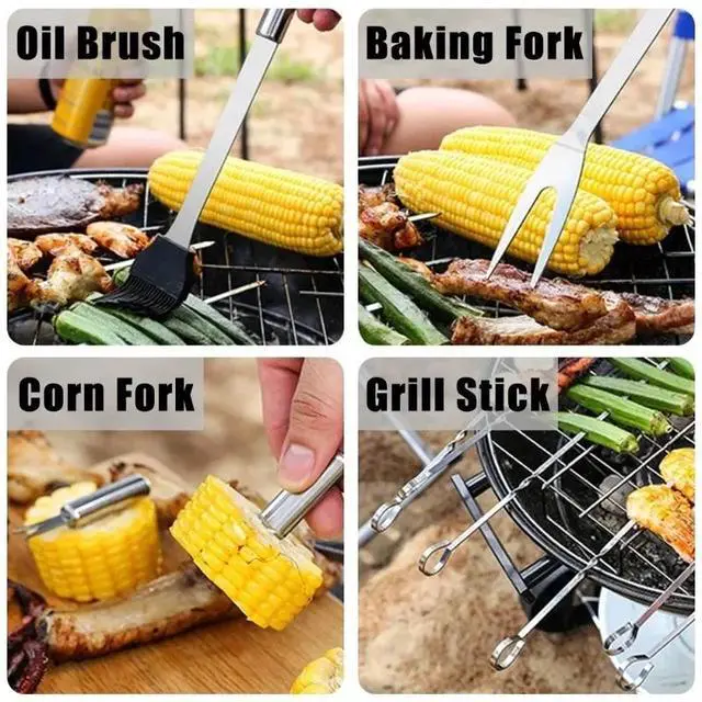 Alt view image 5 of 7 - 7/18/20PCS BBQ Tool Set Stainless Steel Outdoor Grill Utensil Cook Cutlery Kit Case 7PCS