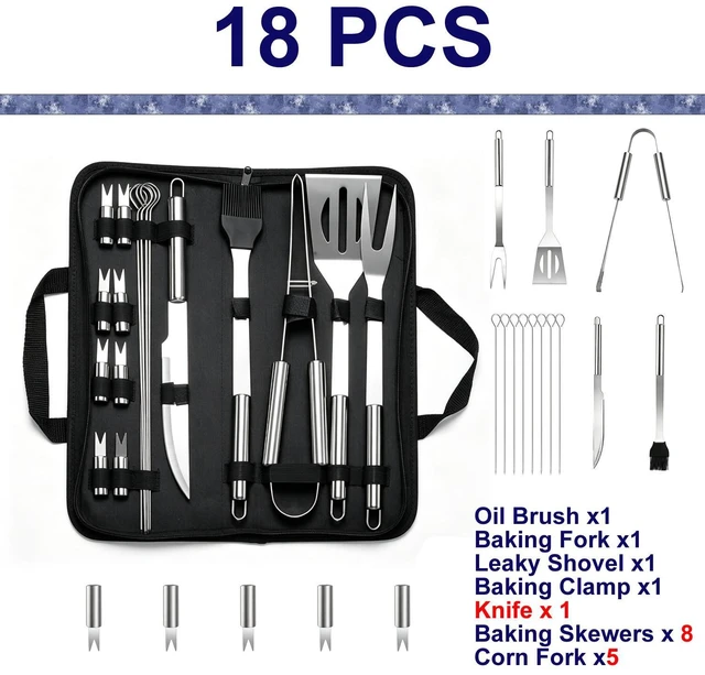 Main image of 20PCS BBQ Tool Set Stainless Steel Outdoor Grill Utensil Cook Cutlery Kit Case 18 pcs