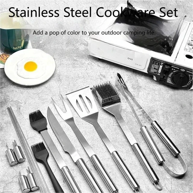Alt view image 3 of 7 - 20PCS BBQ Tool Set Stainless Steel Outdoor Grill Utensil Cook Cutlery Kit Case 18 pcs
