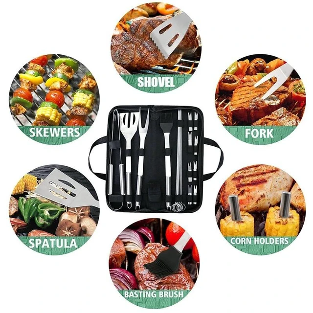 Alt view image 6 of 7 - 20PCS BBQ Tool Set Stainless Steel Outdoor Grill Utensil Cook Cutlery Kit Case 18 pcs