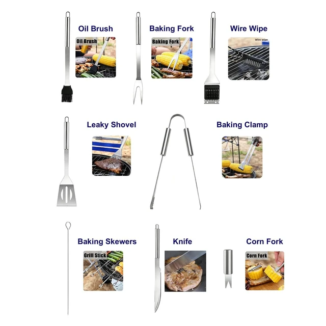 Alt view image 4 of 7 - 20PCS BBQ Tool Set Stainless Steel Outdoor Grill Utensil Cook Cutlery Kit Case 18 pcs