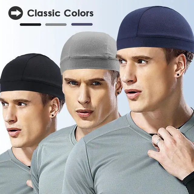 Alt view image 6 of 7 - Men Cooling Skull Cap Helmet Liner Summer Quick Drying Cycling Sports Beanie Hat Polyester Ice Silk-White+Purple