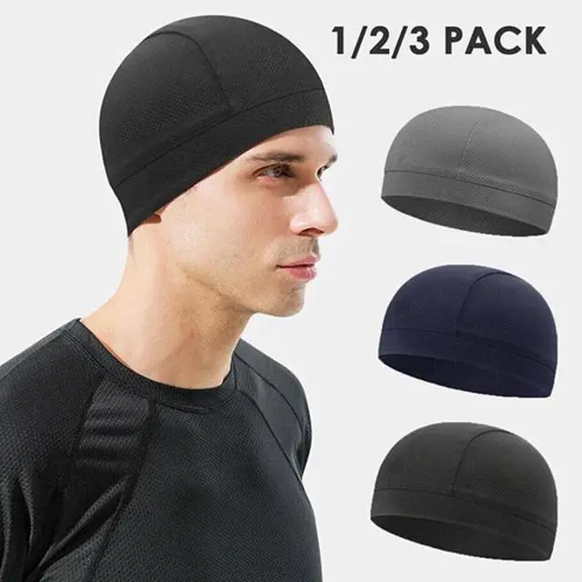 Alt view image 2 of 7 - Men Cooling Skull Cap Helmet Liner Summer Quick Drying Cycling Sports Beanie Hat Polyester Ice Silk-White+Purple