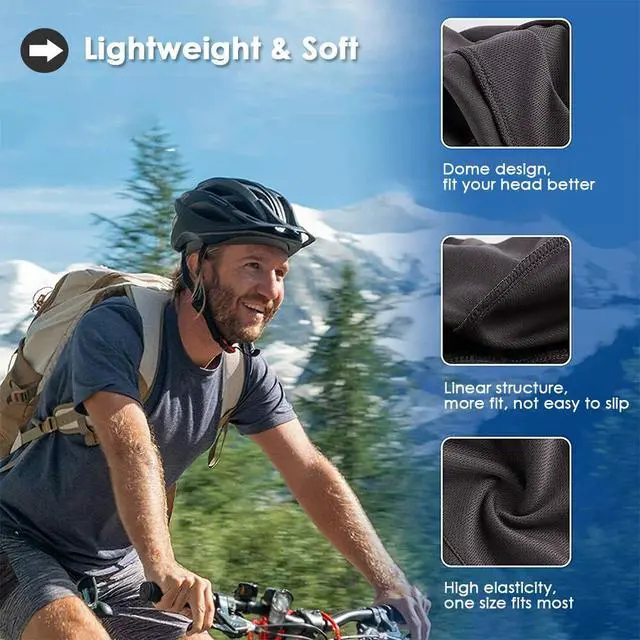 Alt view image 4 of 7 - Men Cooling Skull Cap Helmet Liner Summer Quick Drying Cycling Sports Beanie Hat Polyester Ice Silk-Black+Blue
