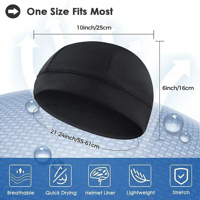 Alt view image 3 of 7 - Men Cooling Skull Cap Helmet Liner Summer Quick Drying Cycling Sports Beanie Hat Polyester Ice Silk-Black+Blue