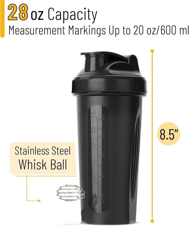Alt view image 3 of 7 - 2PCS 20 oz Protein Shaker Bottles, Shaker Bottle with Wire Whisk Ball Red+Blue