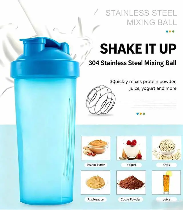 Alt view image 2 of 7 - 2PCS 20 oz Protein Shaker Bottles, Shaker Bottle with Wire Whisk Ball Red+Blue