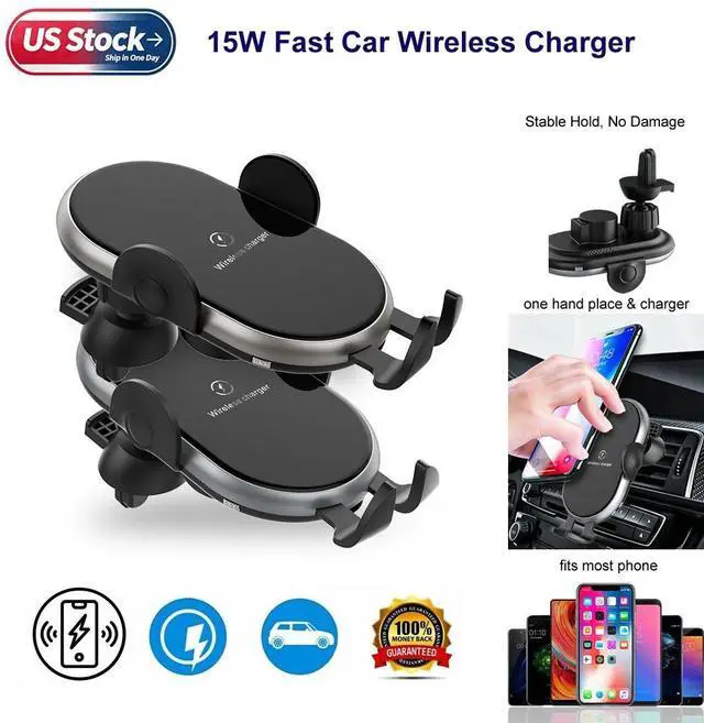 Main image of 15W Fast Car Wireless Charger 2 in 1 Clamping Phone Holder Mount For Samsung