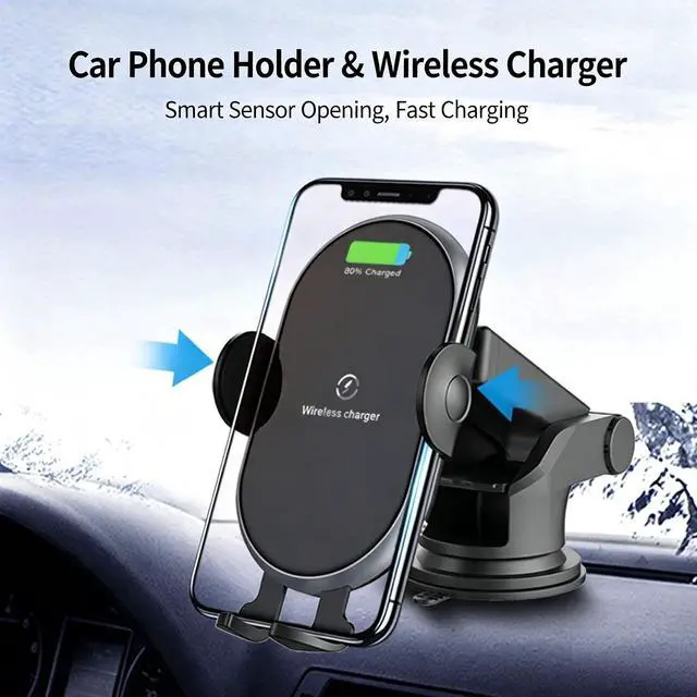 Alt view image 3 of 7 - 15W Fast Car Wireless Charger 2 in 1 Clamping Phone Holder Mount For Samsung