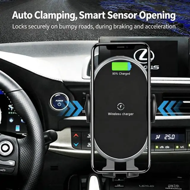 Alt view image 5 of 7 - 15W Fast Car Wireless Charger 2 in 1 Clamping Phone Holder Mount For Samsung